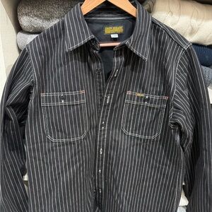 Iron Heart Black Striped Casual Button Down Shirt